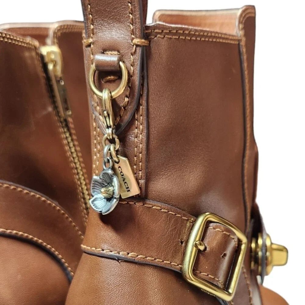 Coach Boots Saddle Leather Heel Gold Buckle‎ Brown Equestrian Boho Indie Lux 5.5